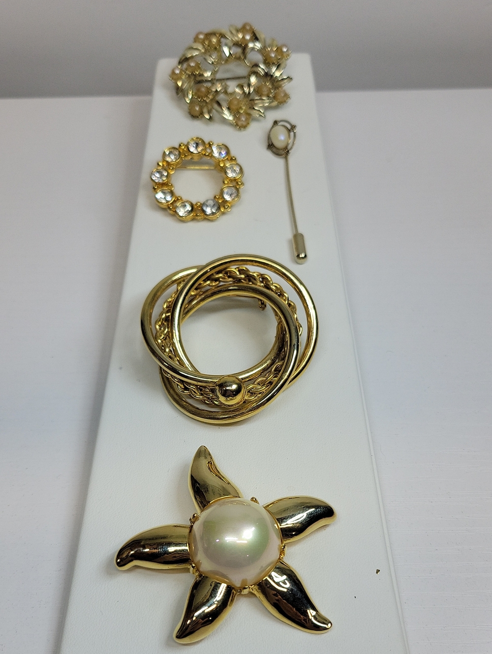 Vintage Gold-Tone Pearl Brooch Bundle